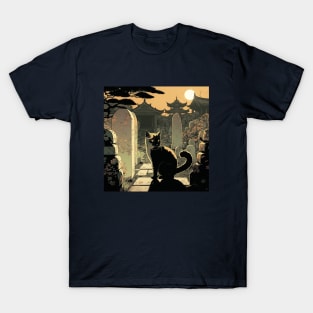 Cat Guards Japanese Cemetery T-Shirt